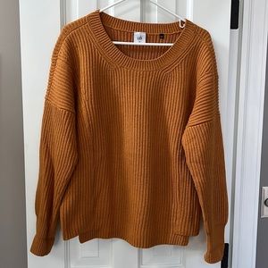 CAbi mustard step him chunky knit sweater